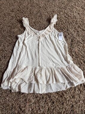 American Eagle Outfitters Cream Ruffle-Trim Tank Top